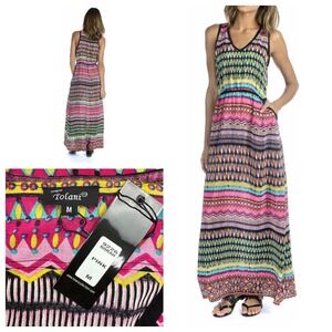 NWOT Anthropologie Tolani Silk Norah Pink Maxi Dress Size Medium Pockets V-Neck